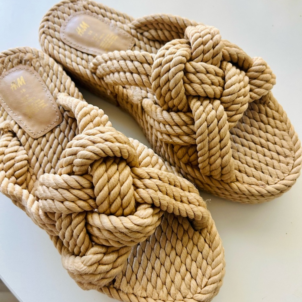 H&M Tan Rope platform Sandals with Knotted Design